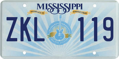 MS license plate ZKL119