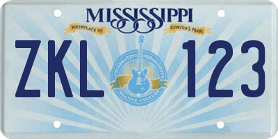 MS license plate ZKL123