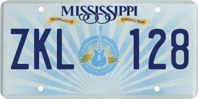 MS license plate ZKL128