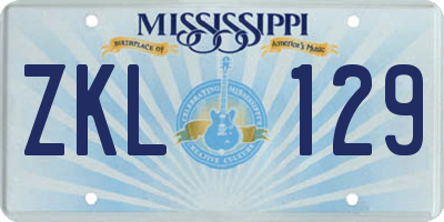 MS license plate ZKL129