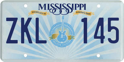 MS license plate ZKL145
