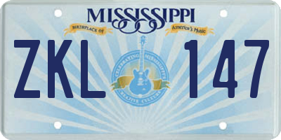 MS license plate ZKL147