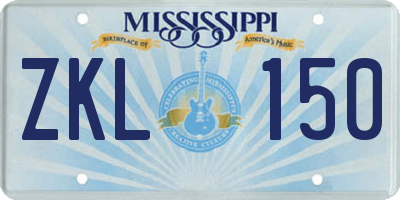 MS license plate ZKL150