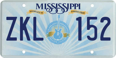 MS license plate ZKL152