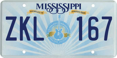 MS license plate ZKL167