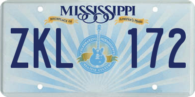 MS license plate ZKL172