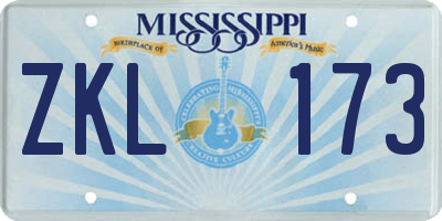 MS license plate ZKL173