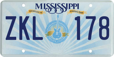 MS license plate ZKL178