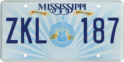 MS license plate ZKL187