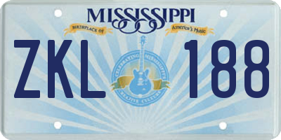 MS license plate ZKL188