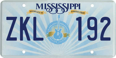 MS license plate ZKL192