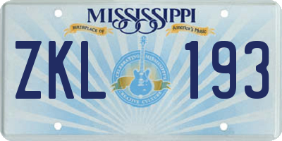 MS license plate ZKL193