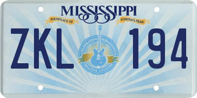 MS license plate ZKL194