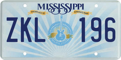 MS license plate ZKL196