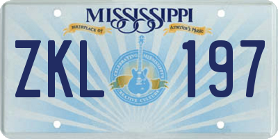 MS license plate ZKL197