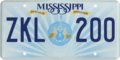 MS license plate ZKL200