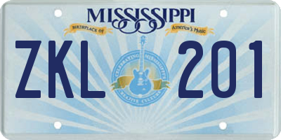 MS license plate ZKL201
