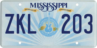 MS license plate ZKL203