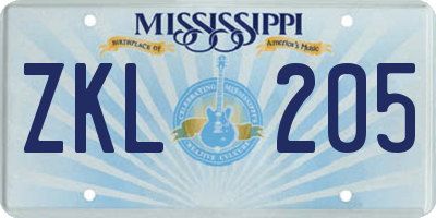 MS license plate ZKL205