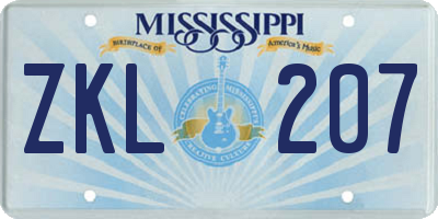 MS license plate ZKL207