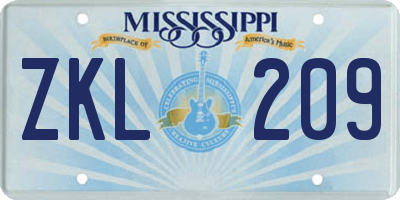 MS license plate ZKL209
