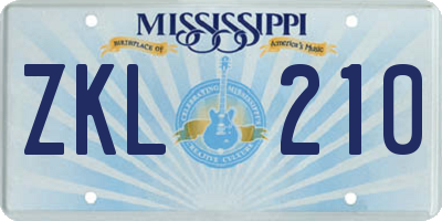 MS license plate ZKL210