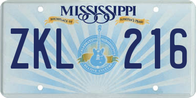 MS license plate ZKL216