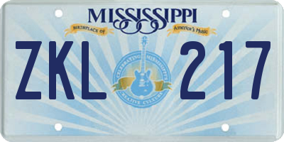 MS license plate ZKL217