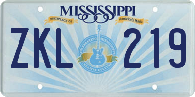 MS license plate ZKL219