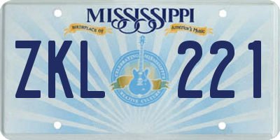 MS license plate ZKL221