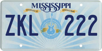 MS license plate ZKL222