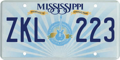 MS license plate ZKL223