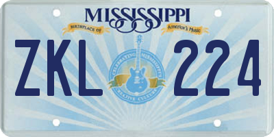 MS license plate ZKL224