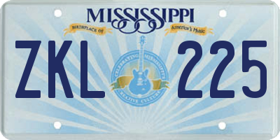 MS license plate ZKL225