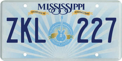 MS license plate ZKL227