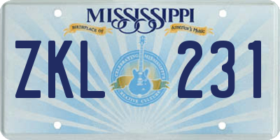 MS license plate ZKL231