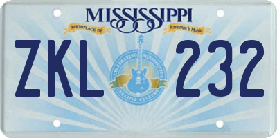MS license plate ZKL232