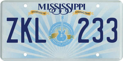 MS license plate ZKL233