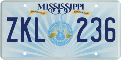 MS license plate ZKL236