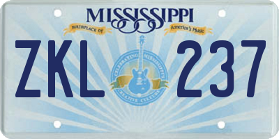 MS license plate ZKL237