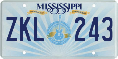 MS license plate ZKL243