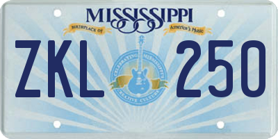 MS license plate ZKL250