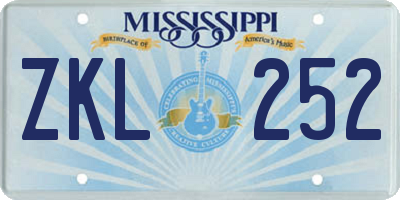 MS license plate ZKL252