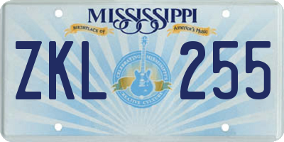 MS license plate ZKL255