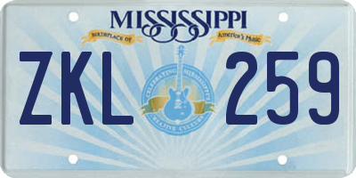 MS license plate ZKL259