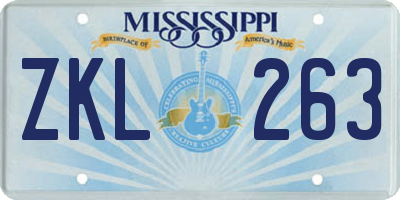 MS license plate ZKL263