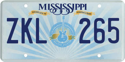 MS license plate ZKL265