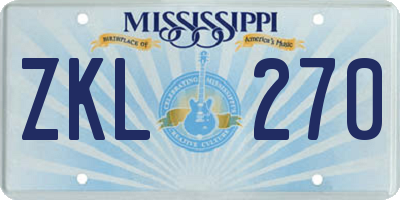MS license plate ZKL270