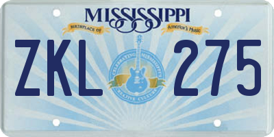 MS license plate ZKL275