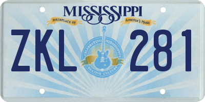 MS license plate ZKL281